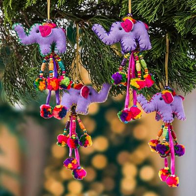 Alternate image for Thai 4-Piece Cotton Blend Elephant Ornament Set in Purple Magic of Giants