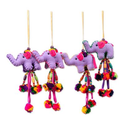 Alternate image for Thai 4-Piece Cotton Blend Elephant Ornament Set in Purple Magic of Giants
