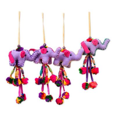 Alternate image for Thai 4-Piece Cotton Blend Elephant Ornament Set in Purple Magic of Giants
