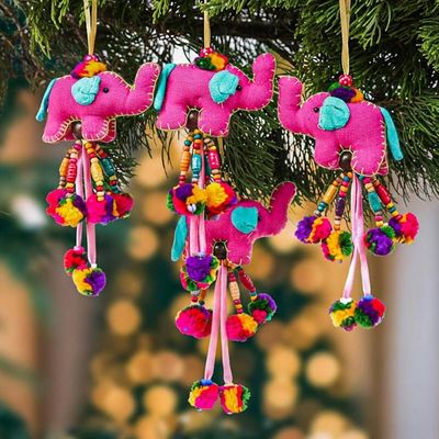 Alternate image for Elephant-Themed 4-Piece Cotton Blend Ornament Set in Pink Friendship of Giants