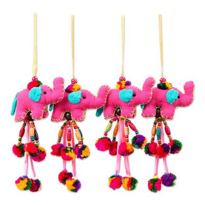 Alternate image for Elephant-Themed 4-Piece Cotton Blend Ornament Set in Pink Friendship of Giants