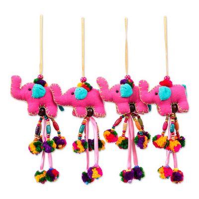 Alternate image for Elephant-Themed 4-Piece Cotton Blend Ornament Set in Pink Friendship of Giants