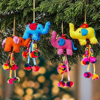 Alternate image for Multicolor Elephant-Themed 4-Piece Cotton Blend Ornament Set Palette of Giants