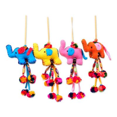 Alternate image for Multicolor Elephant-Themed 4-Piece Cotton Blend Ornament Set Palette of Giants
