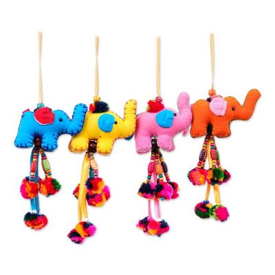 Alternate image for Multicolor Elephant-Themed 4-Piece Cotton Blend Ornament Set Palette of Giants
