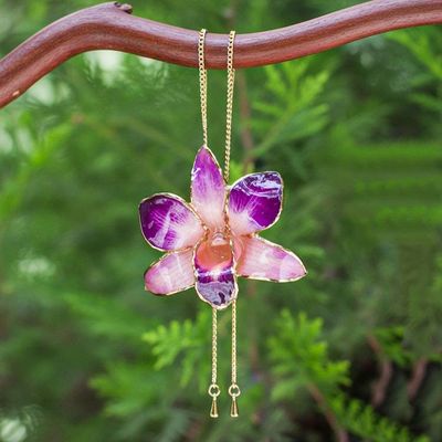 Primary image for Natural Orchid Flower Necklace Purple Perfection