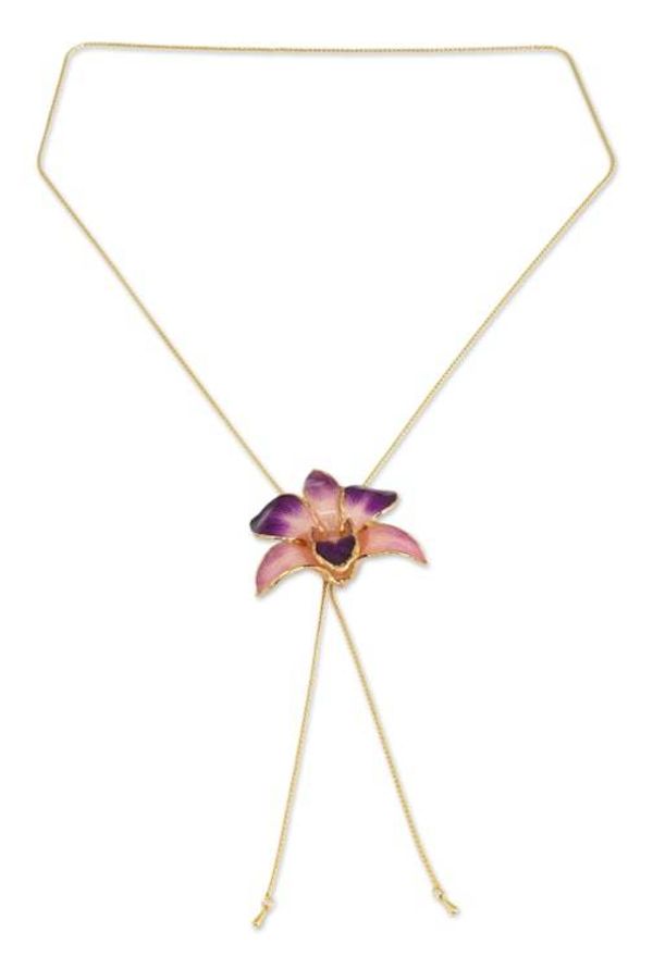 Alternate image for Natural Orchid Flower Necklace Purple Perfection