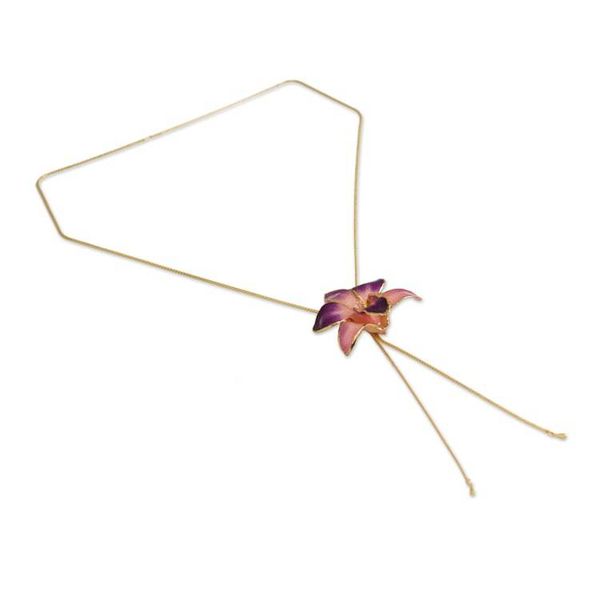 Alternate image for Natural Orchid Flower Necklace Purple Perfection