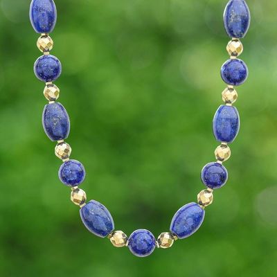 Primary image for Lapis Lazuli Hematite Beaded Necklace with Gold-Plated Clasp Dreaming in Blue