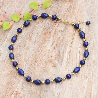 Alternate image for Lapis Lazuli Hematite Beaded Necklace with Gold-Plated Clasp Dreaming in Blue