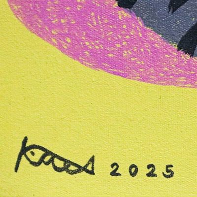 Alternate image for Naif-Inspired Acrylic on Canvas Painting of Cat and Flowers Lazy Afternoon with Flowers