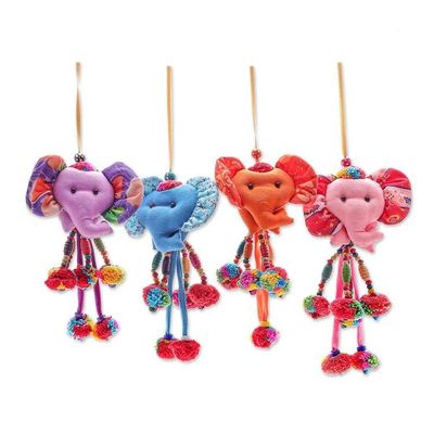 Alternate image for Handcrafted Cotton Blend Elephant Ornaments Set of 4 Happy Parade
