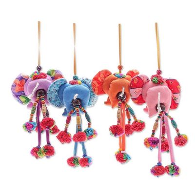 Alternate image for Handcrafted Cotton Blend Elephant Ornaments Set of 4 Happy Parade