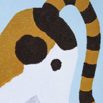 Alternate image for Whimsical Cat-Themed Naif-Themed Acrylic on Canvas Painting Morning Stretch in Bloom