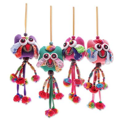 Alternate image for Handcrafted Cotton-Blend Owl Ornaments Set of 4 Pretty Owl