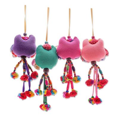 Alternate image for Handcrafted Cotton-Blend Owl Ornaments Set of 4 Pretty Owl