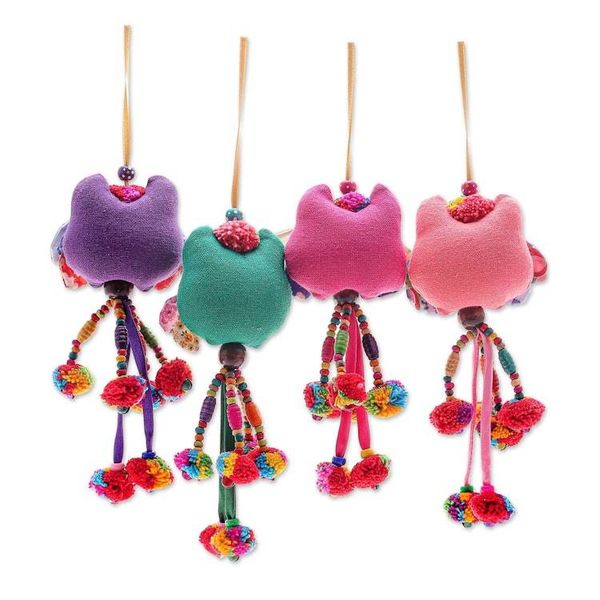Alternate image for Handcrafted Cotton-Blend Owl Ornaments Set of 4 Pretty Owl