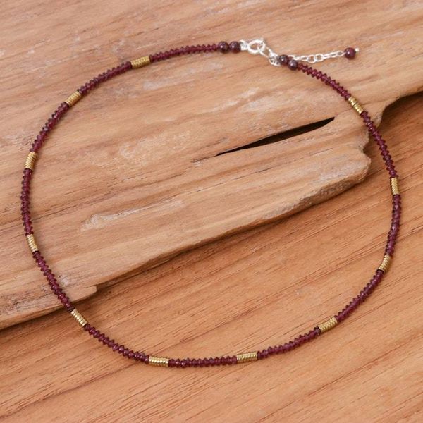 Alternate image for 19-Carat Natural Garnet and Hematite Beaded Strand Necklace Crimson Glam