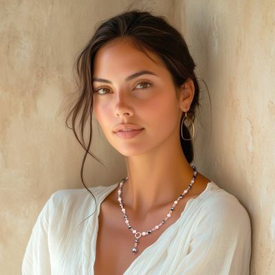 Alternate image for Cultured Pearl Hematite Sterling Silver Y Pendant Necklace Contrasting Glow