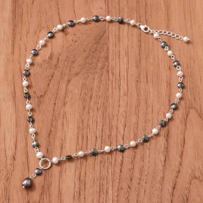Alternate image for Cultured Pearl Hematite Sterling Silver Y Pendant Necklace Contrasting Glow