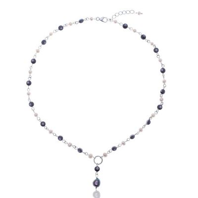 Alternate image for Cultured Pearl Hematite Sterling Silver Y Pendant Necklace Contrasting Glow