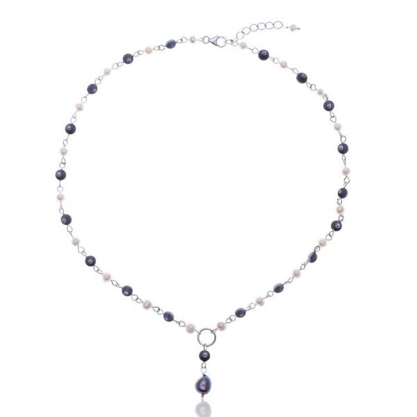 Alternate image for Cultured Pearl Hematite Sterling Silver Y Pendant Necklace Contrasting Glow