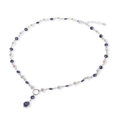 Alternate image for Cultured Pearl Hematite Sterling Silver Y Pendant Necklace Contrasting Glow