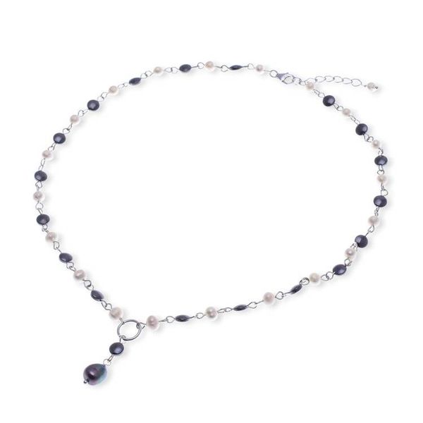 Alternate image for Cultured Pearl Hematite Sterling Silver Y Pendant Necklace Contrasting Glow