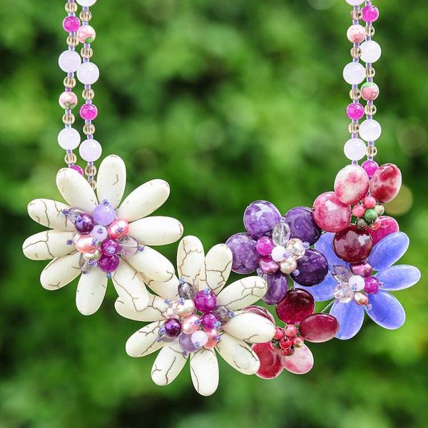 Alternate image for Floral-Themed Multi-Gemstone Beaded Statement Necklace Exotic Garden