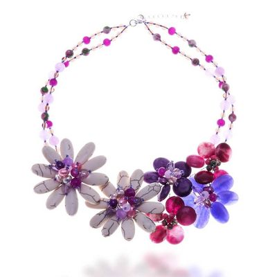 Alternate image for Floral-Themed Multi-Gemstone Beaded Statement Necklace Exotic Garden
