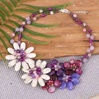 Alternate image for Floral-Themed Multi-Gemstone Beaded Statement Necklace Exotic Garden