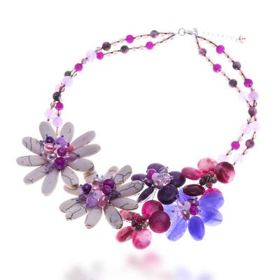Alternate image for Floral-Themed Multi-Gemstone Beaded Statement Necklace Exotic Garden