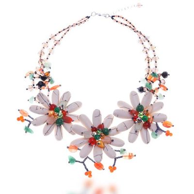 Alternate image for Multi-Gemstone Statement Necklace with Tropical Flower Theme Tropical Blooms