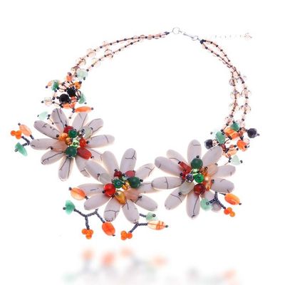Alternate image for Multi-Gemstone Statement Necklace with Tropical Flower Theme Tropical Blooms