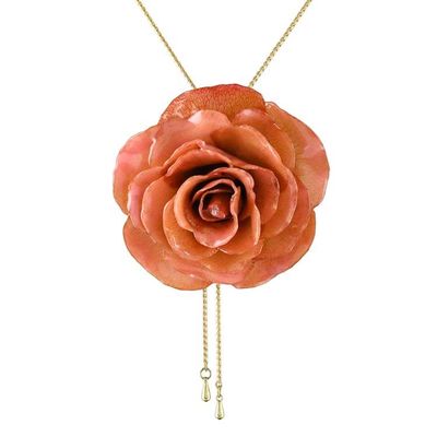 Alternate image for Resin Dipped Real Peach Rose 24K Gold Plated Lariat Necklace Peachy Rose