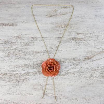 Alternate image for Resin Dipped Real Peach Rose 24K Gold Plated Lariat Necklace Peachy Rose