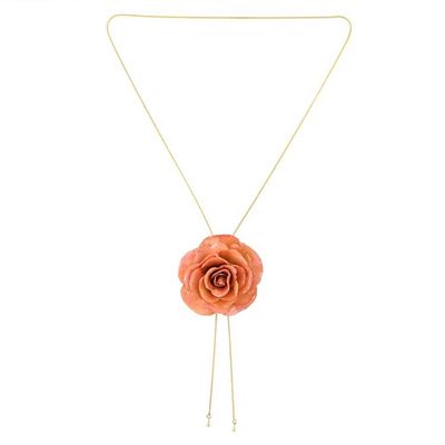 Alternate image for Resin Dipped Real Peach Rose 24K Gold Plated Lariat Necklace Peachy Rose