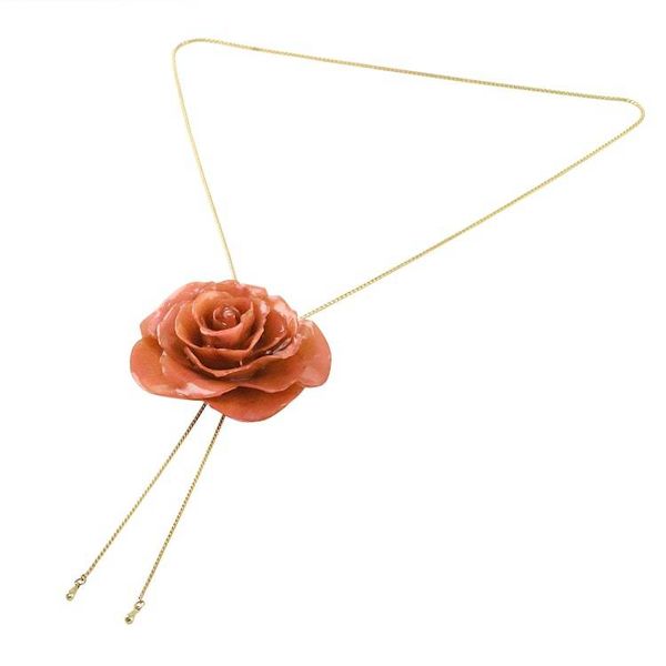 Alternate image for Resin Dipped Real Peach Rose 24K Gold Plated Lariat Necklace Peachy Rose