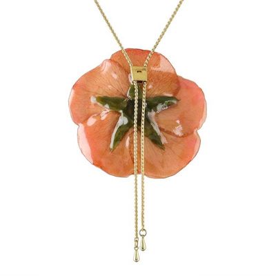 Alternate image for Resin Dipped Real Peach Rose 24K Gold Plated Lariat Necklace Peachy Rose