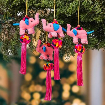 Alternate image for Thai Elephant-Themed 4-Piece Pink Cotton Blend Ornament Set Pink Parade