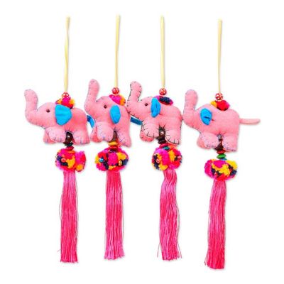 Alternate image for Thai Elephant-Themed 4-Piece Pink Cotton Blend Ornament Set Pink Parade