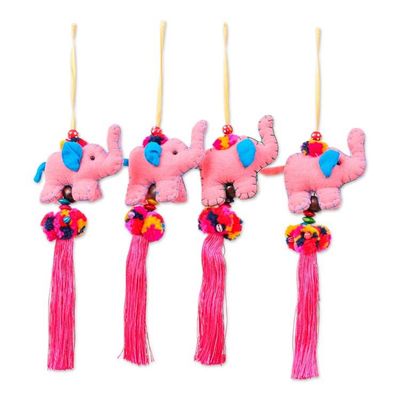 Alternate image for Thai Elephant-Themed 4-Piece Pink Cotton Blend Ornament Set Pink Parade