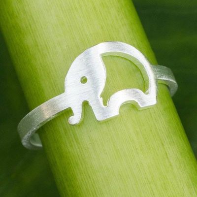 Alternate image for Thai Artisan Crafted Sterling Silver Band Ring Lovely Elephant