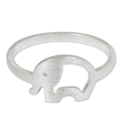 Alternate image for Thai Artisan Crafted Sterling Silver Band Ring Lovely Elephant
