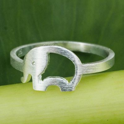 Alternate image for Thai Artisan Crafted Sterling Silver Band Ring Lovely Elephant