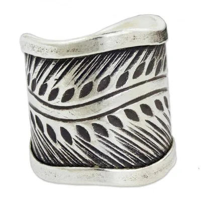 Alternate image for Karen Hill Tribe Handcrafted Leaf Theme Wide Silver Ring Karen Leaves