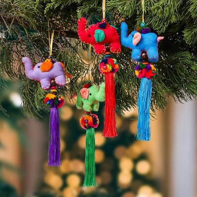 Alternate image for Artisan-Made 4-Piece Cotton Blend Elephant Ornament Set Sweet Parade