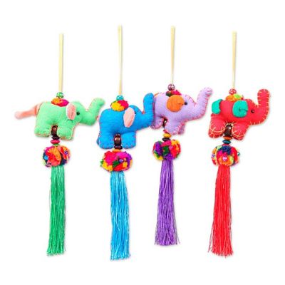 Alternate image for Artisan-Made 4-Piece Cotton Blend Elephant Ornament Set Sweet Parade