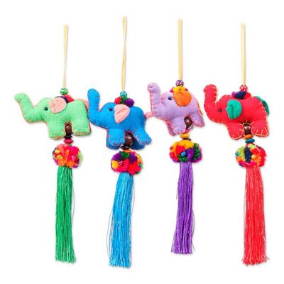 Alternate image for Artisan-Made 4-Piece Cotton Blend Elephant Ornament Set Sweet Parade