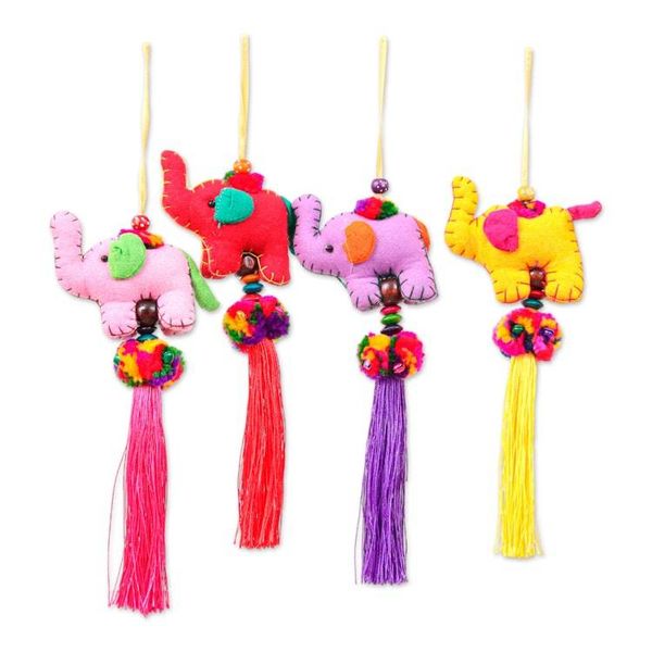Alternate image for Thai-Made Elephant-Themed 4-Piece Cotton Blend Ornament Set Precious Parade
